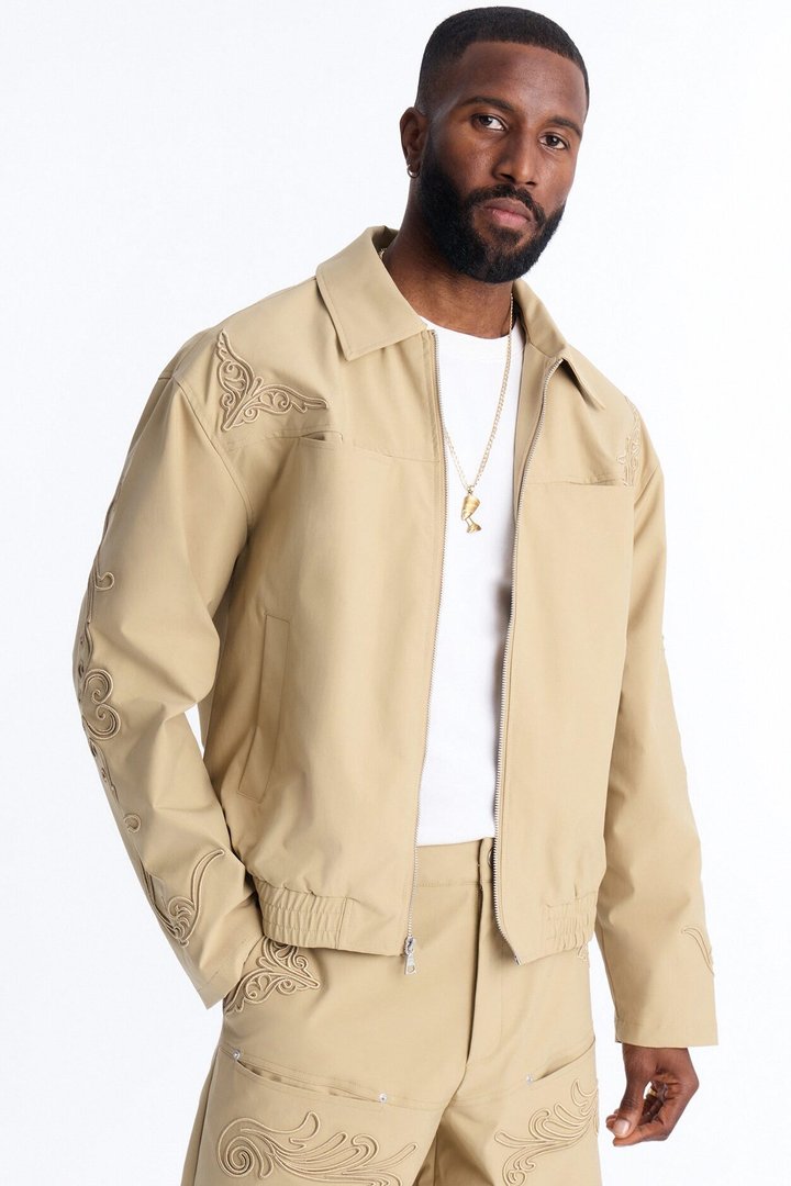 Delaro Embroidered Bomber Jacket - Khaki