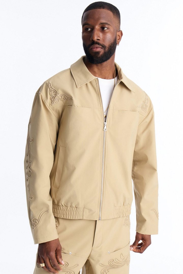 Delaro Embroidered Bomber Jacket - Khaki