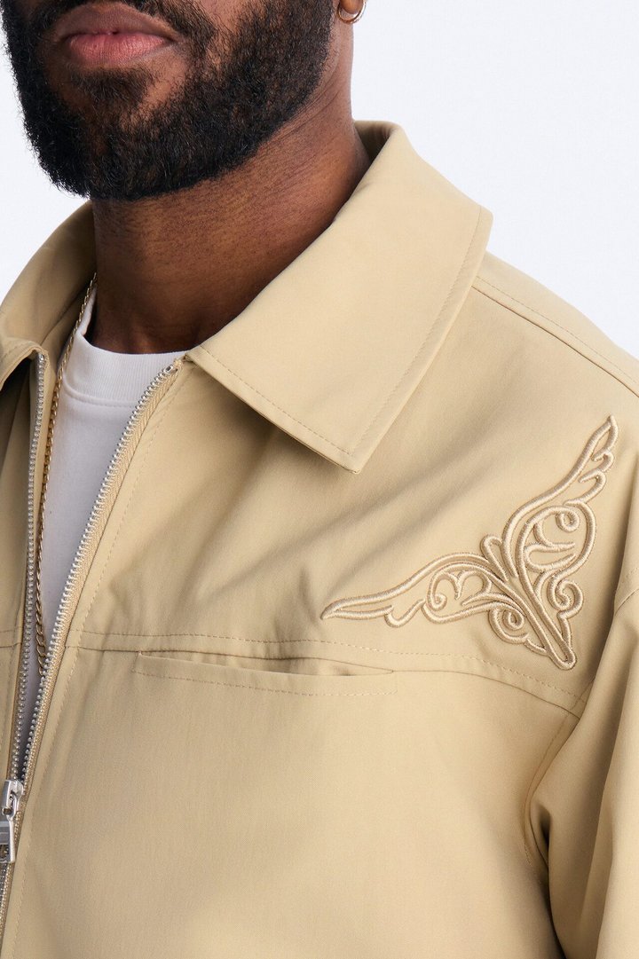 Delaro Embroidered Bomber Jacket - Khaki