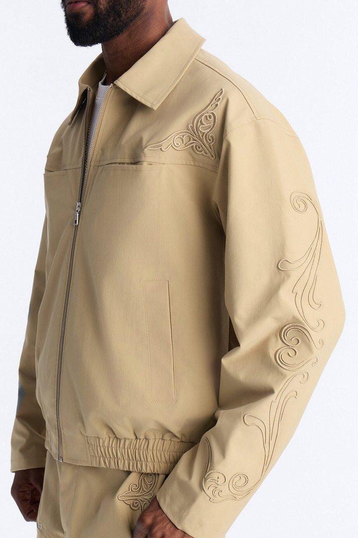 Delaro Embroidered Bomber Jacket - Khaki