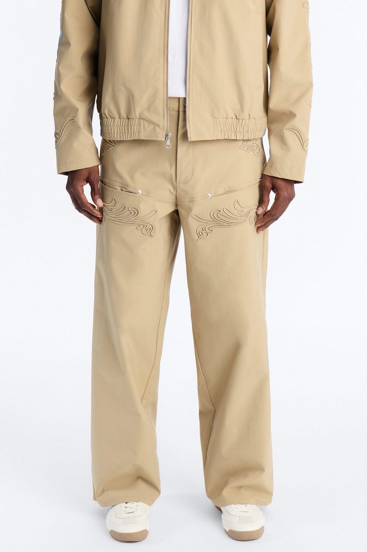 Delaro Embroidered Baggy Pant - Khaki