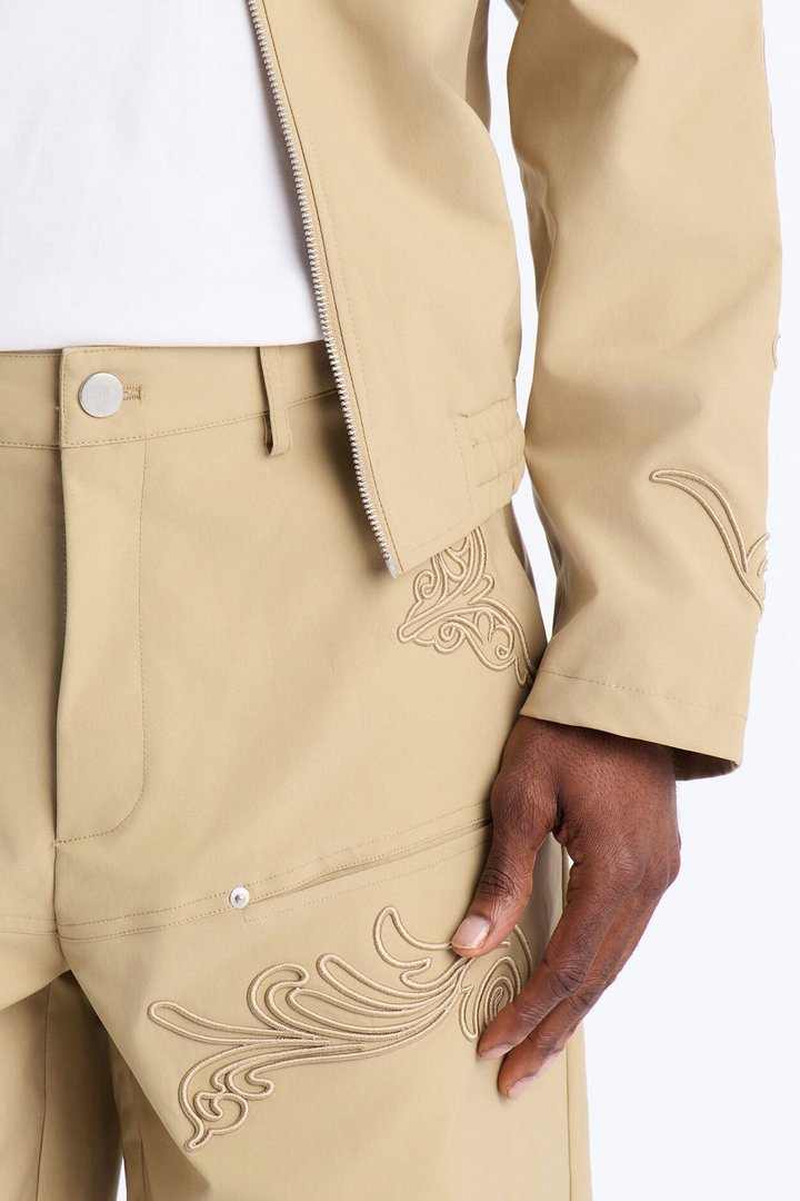 Delaro Embroidered Baggy Pant - Khaki