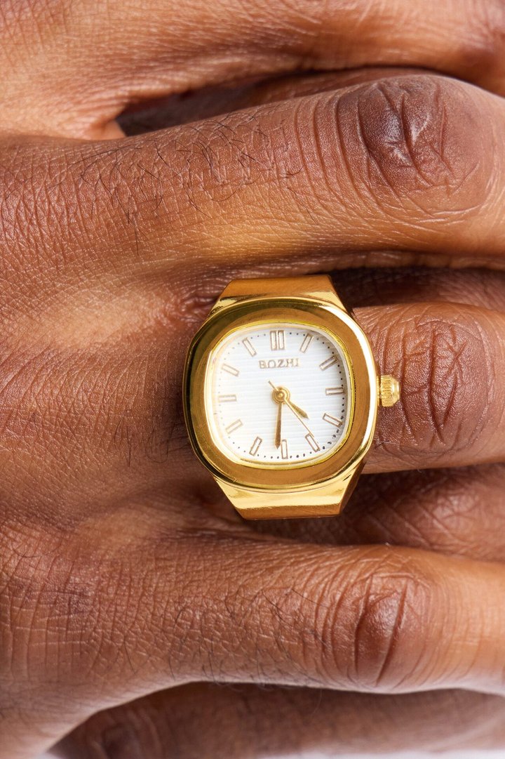 Round The Time Functional Watch Dial Ring - Gold