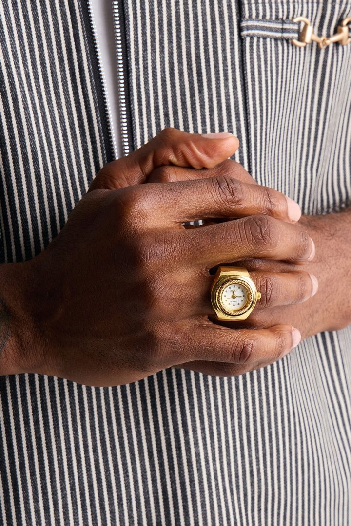 Time Struck Functional Watch Dial Ring - Gold