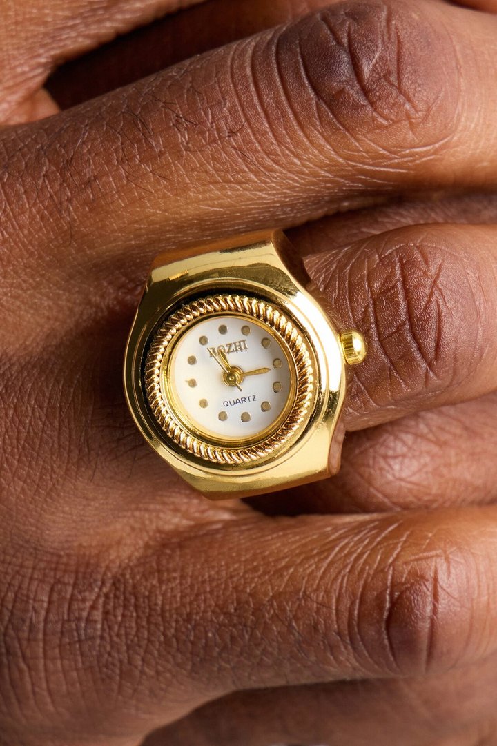 Time Struck Functional Watch Dial Ring - Gold