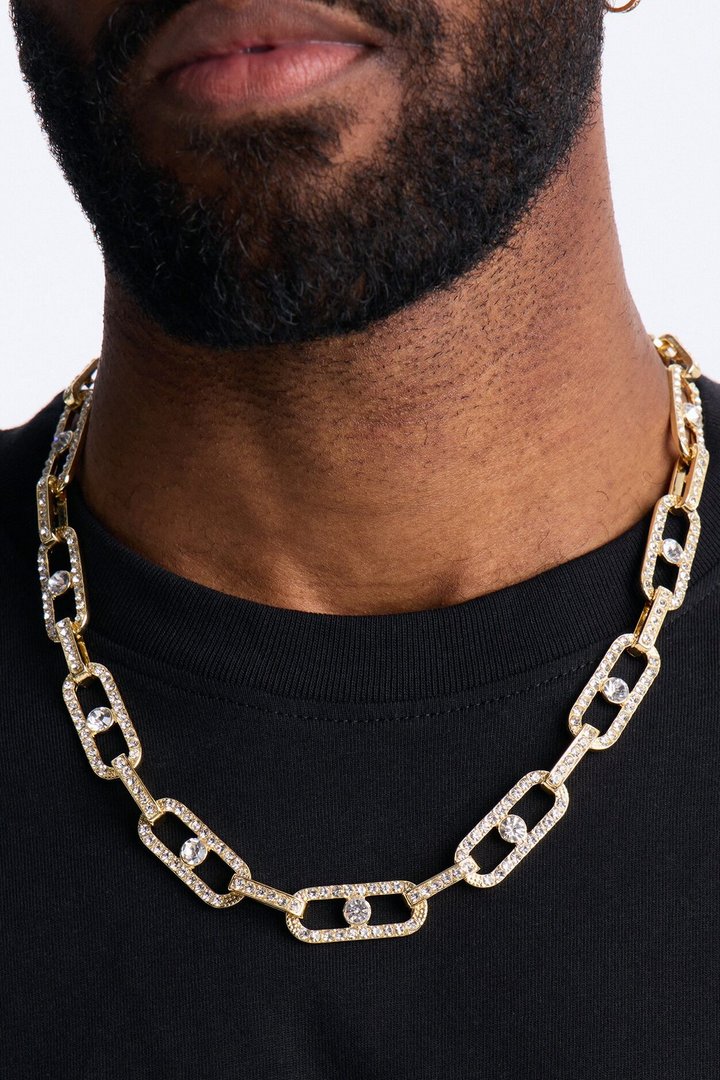 Paper Clipped Rhinestone Necklace Set - Gold