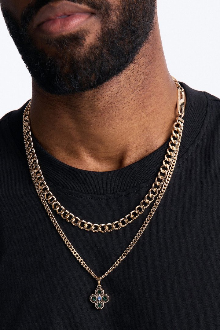 Opulent Cross Chain Necklace Set - Gold