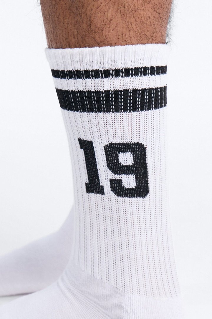 Varsity 19 Stripe Crew Socks - White