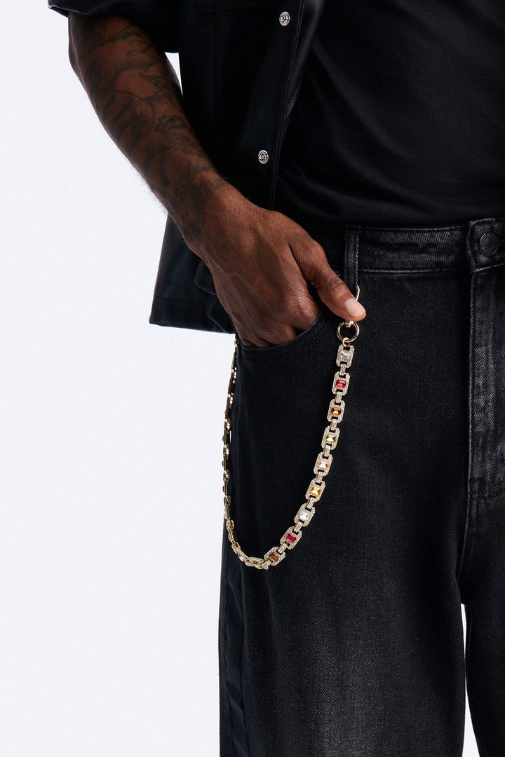 Regal Gemstone Rhinestone Pant Chain - Gold