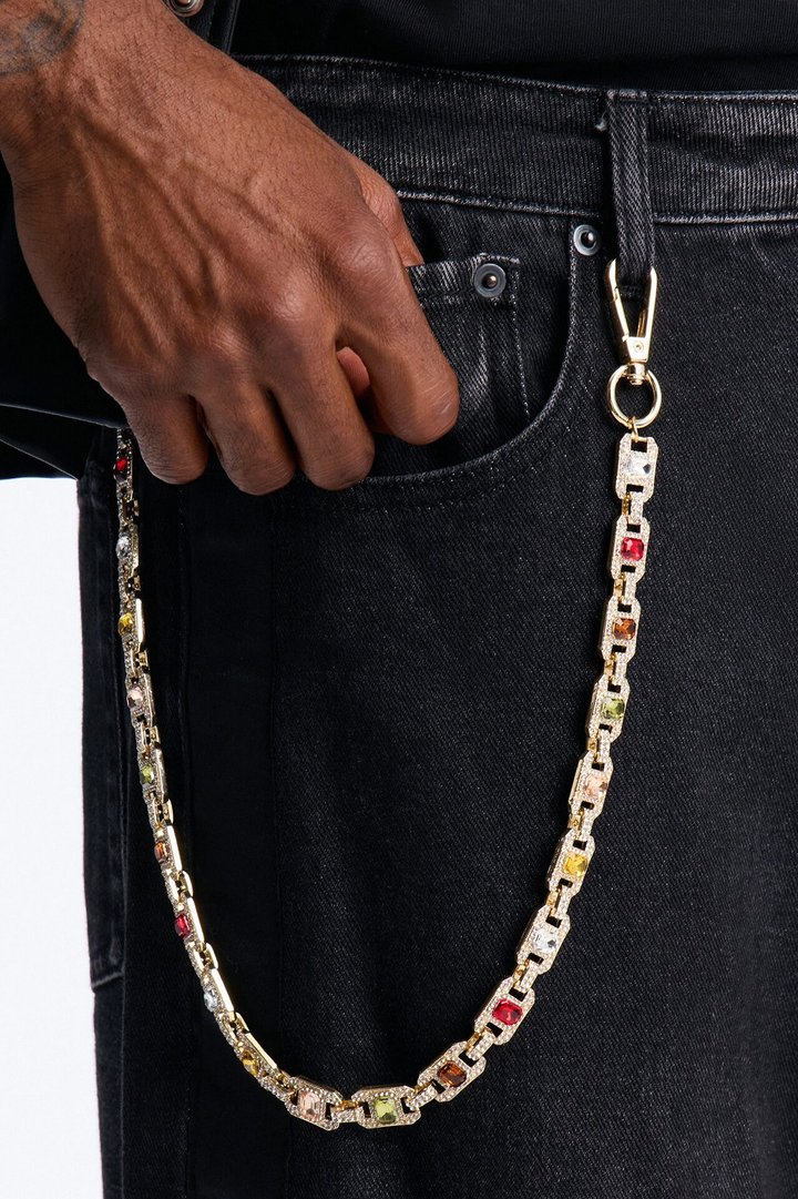 Regal Gemstone Rhinestone Pant Chain - Gold