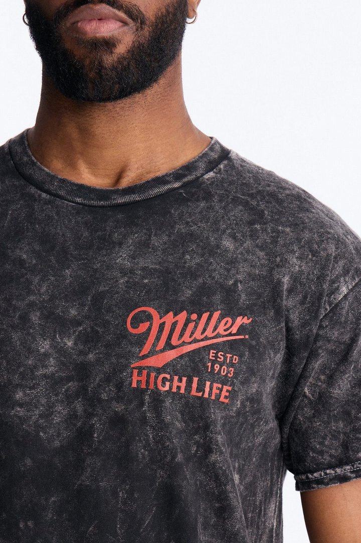 Miller High Life Vintage Racing Car Graphic Short Sleeve Tee - Black