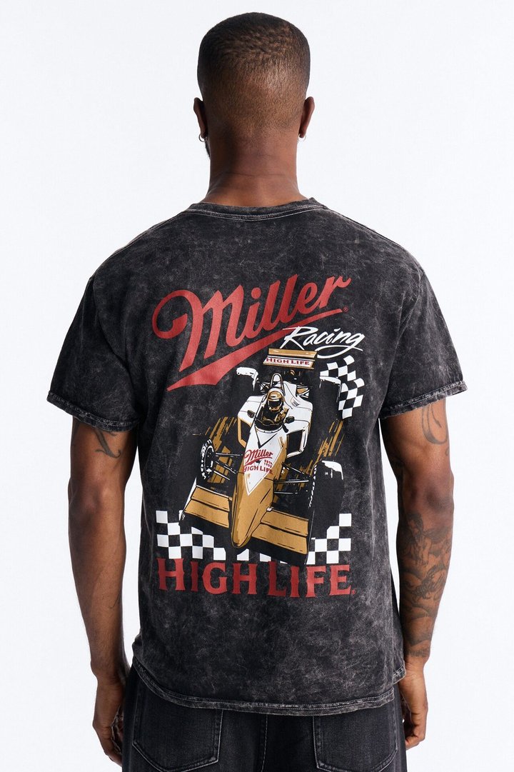 Miller High Life Vintage Racing Car Graphic Short Sleeve Tee - Black