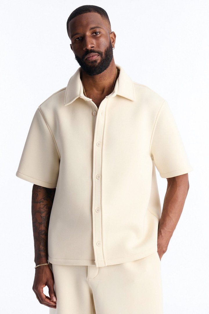 Relaxed Arclight Interlock Short Sleeve Shirt - Cream