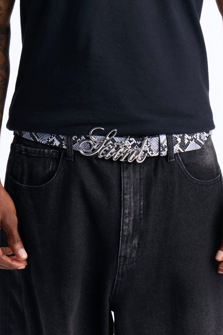 Saint Script Snake Buckle Belt - Grey
