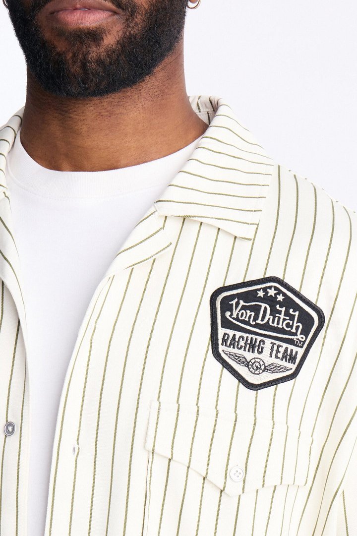 Von Dutch Embroidery Patch Short Sleeve Button Up Shirt - Cream