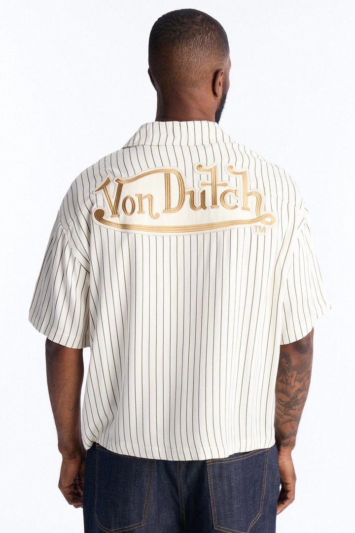 Von Dutch Embroidery Patch Short Sleeve Button Up Shirt - Cream