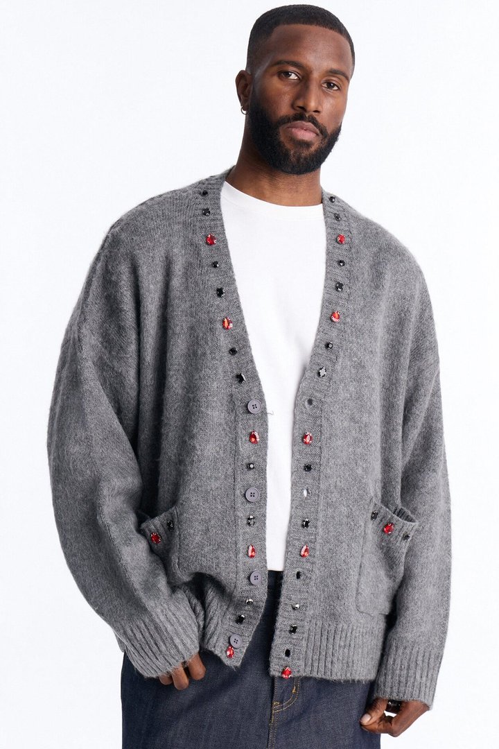 Bejeweled Reverie Cardigan - Grey