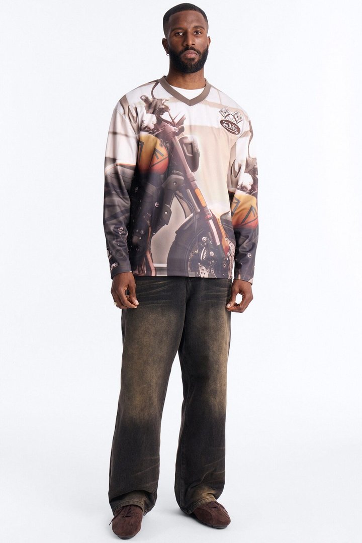 Von Dutch Motorcycle Oversized Long Sleeve Hockey Jersey - Multi Color