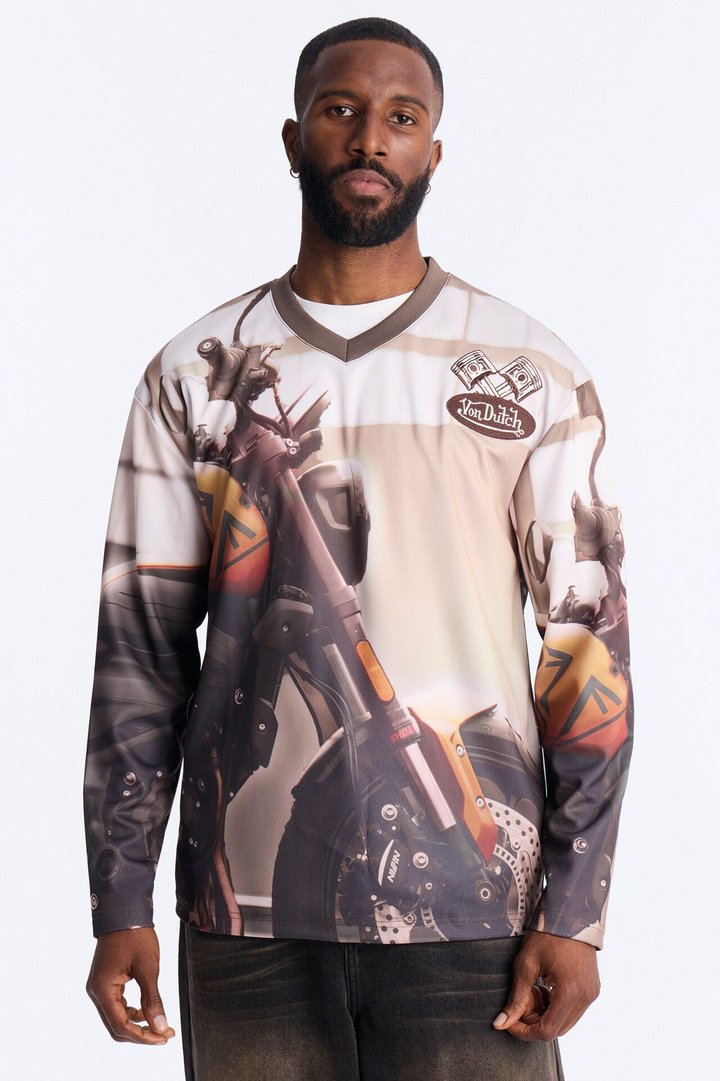 Von Dutch Motorcycle Oversized Long Sleeve Hockey Jersey - Multi Color