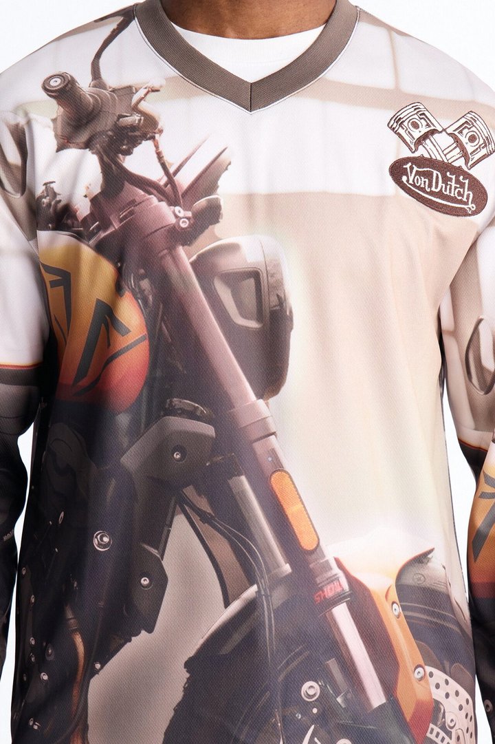 Von Dutch Motorcycle Oversized Long Sleeve Hockey Jersey - Multi Color