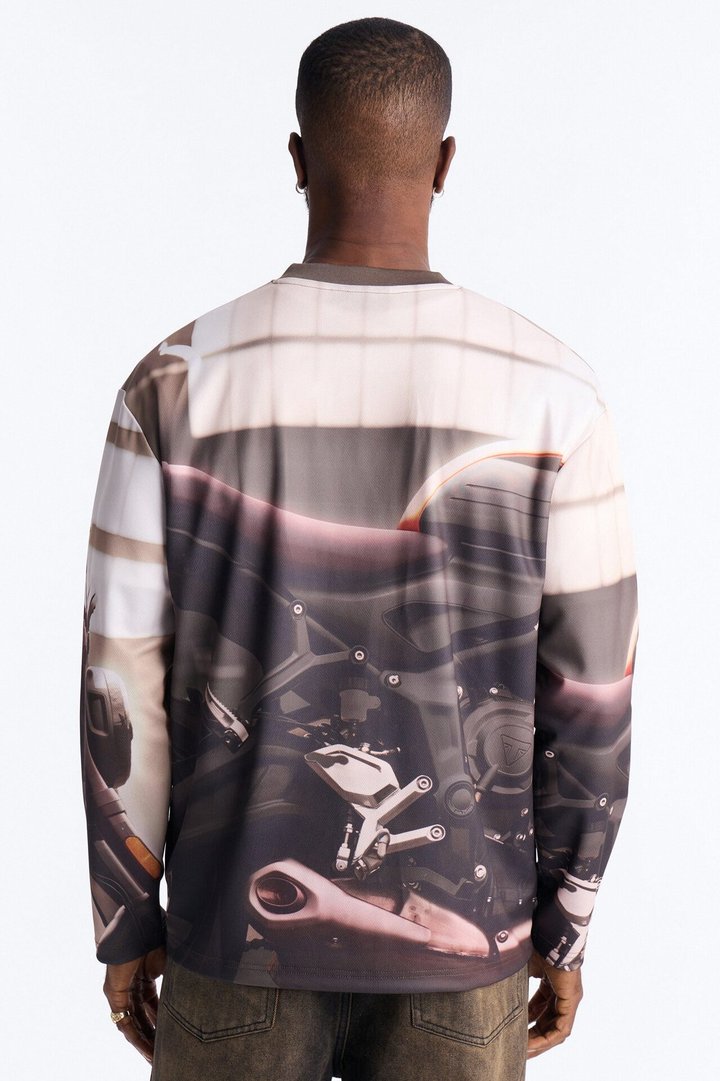 Von Dutch Motorcycle Oversized Long Sleeve Hockey Jersey - Multi Color