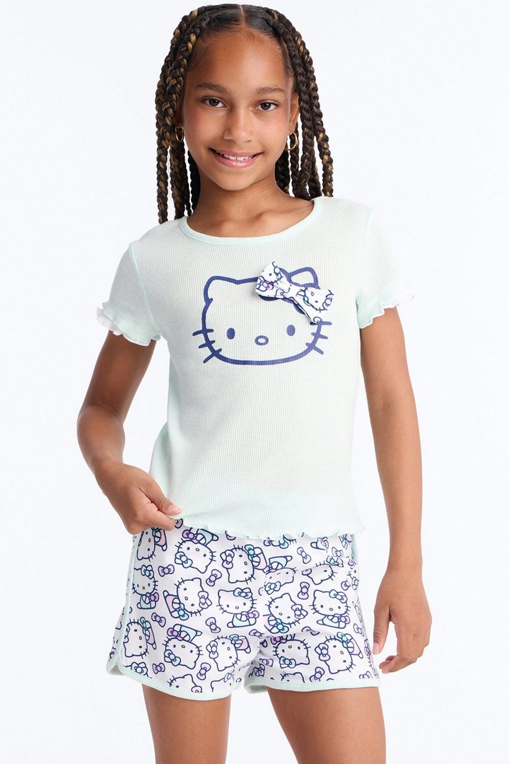 Mini Hello Kitty Good Vibes Short Set - Mint/combo