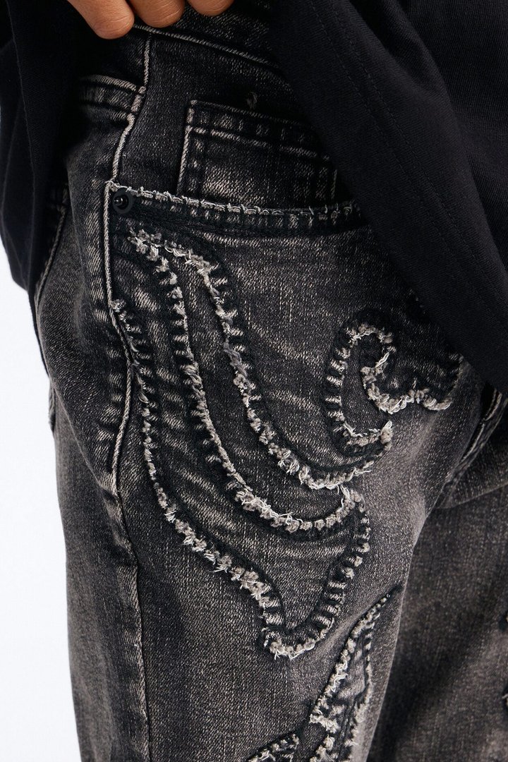 Mini Stacked Skinny Flare Paisley Patch Jean - Grey