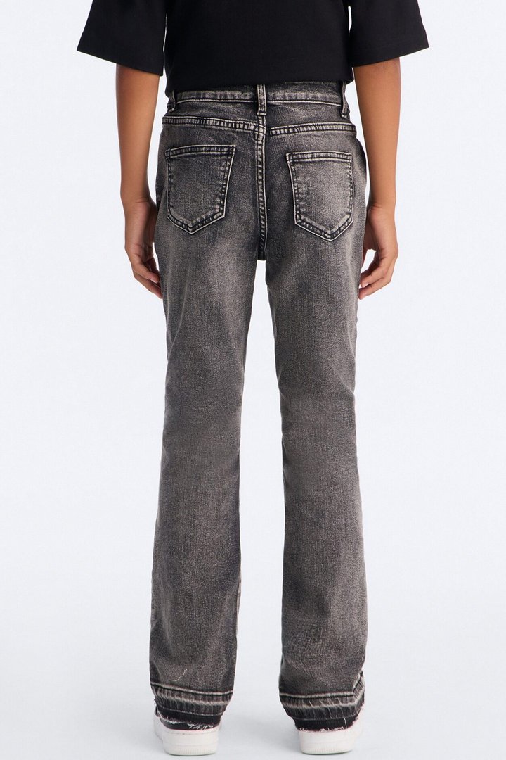 Mini Stacked Skinny Flare Paisley Patch Jean - Grey