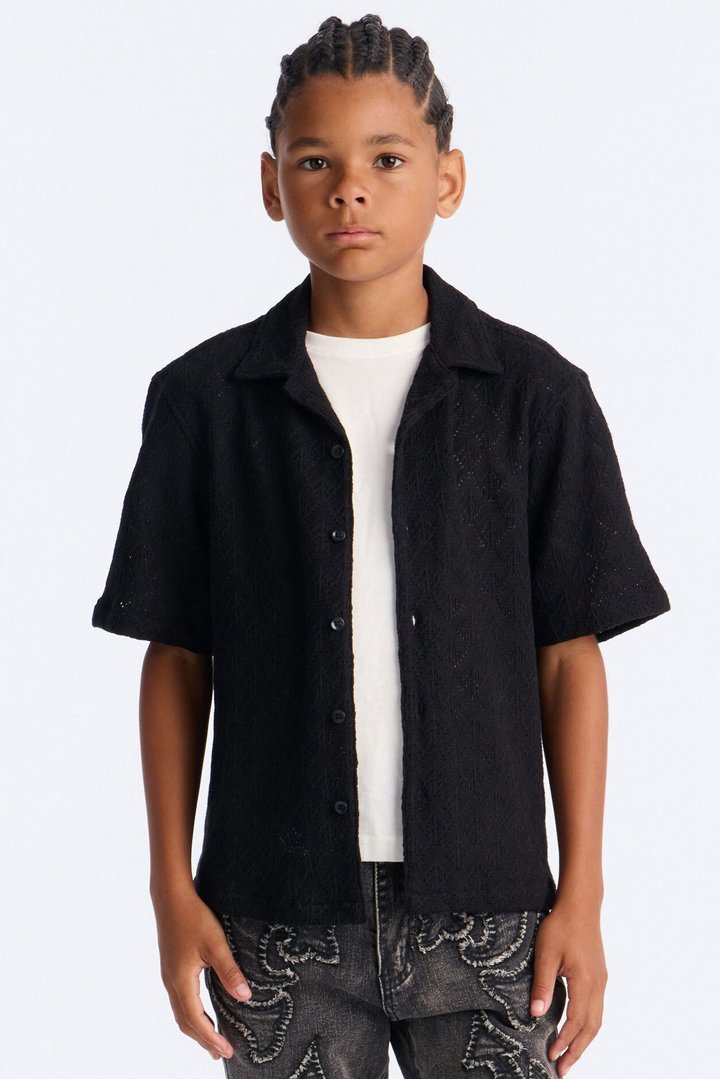 Mini Let's Talk Textured Button Down Shirt - Black