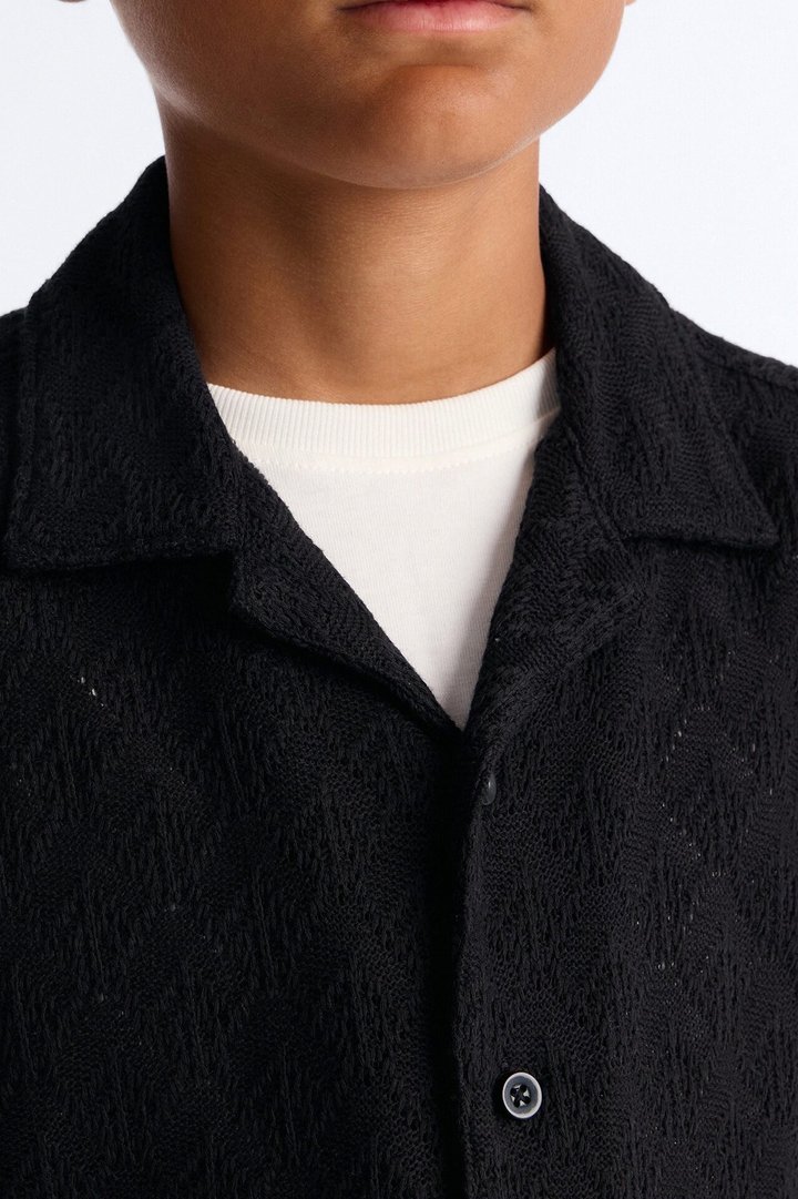 Mini Let's Talk Textured Button Down Shirt - Black