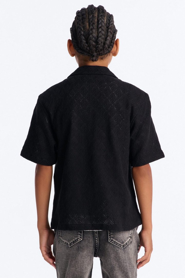 Mini Let's Talk Textured Button Down Shirt - Black