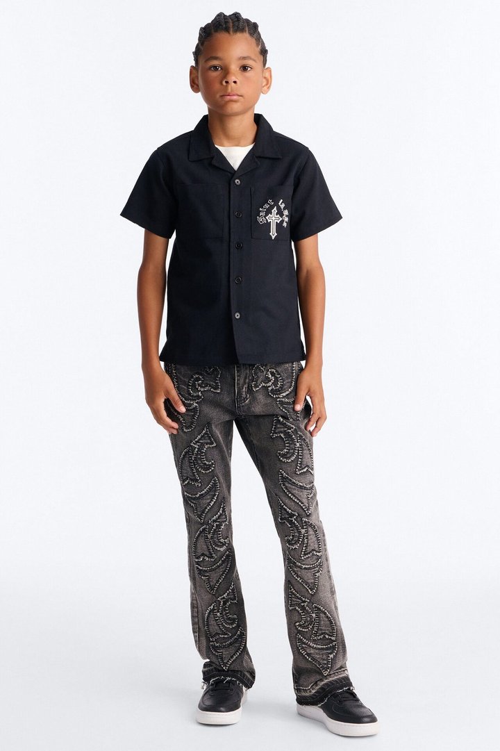 Mini Saint Life Short Sleeve Button Down Shirt - Black