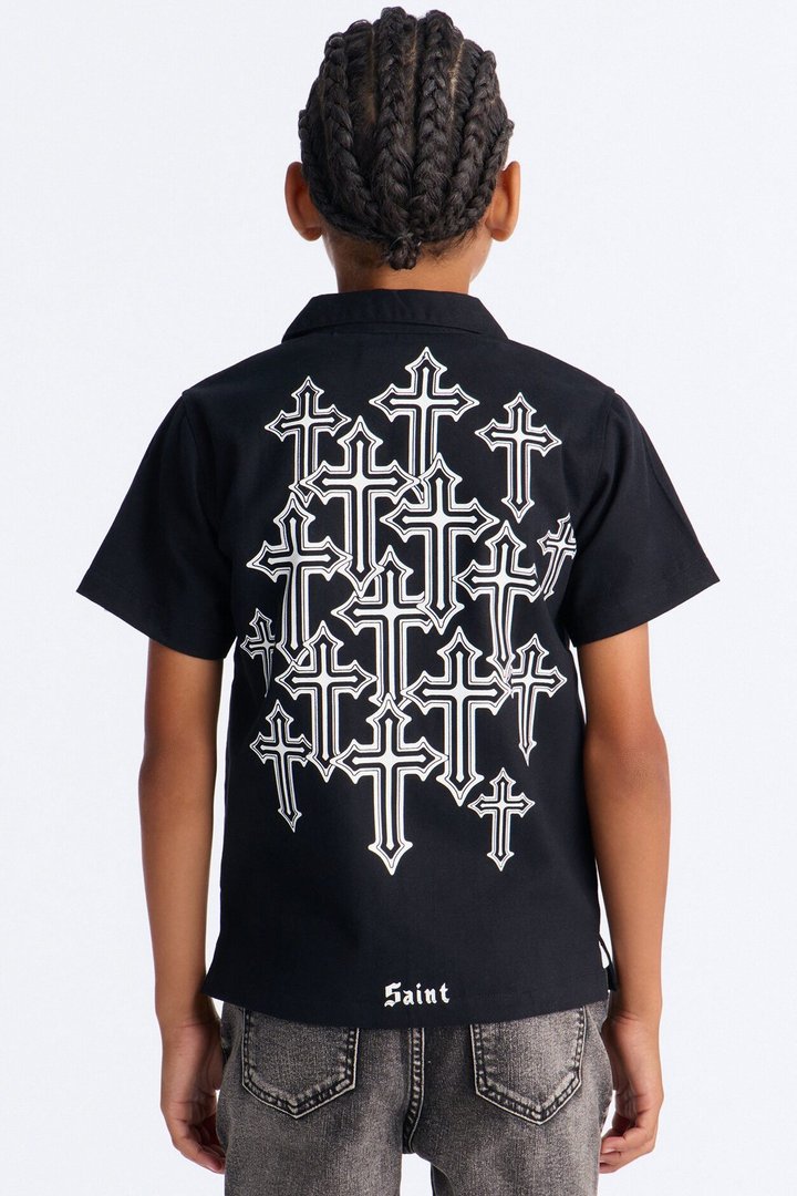 Mini Saint Life Short Sleeve Button Down Shirt - Black