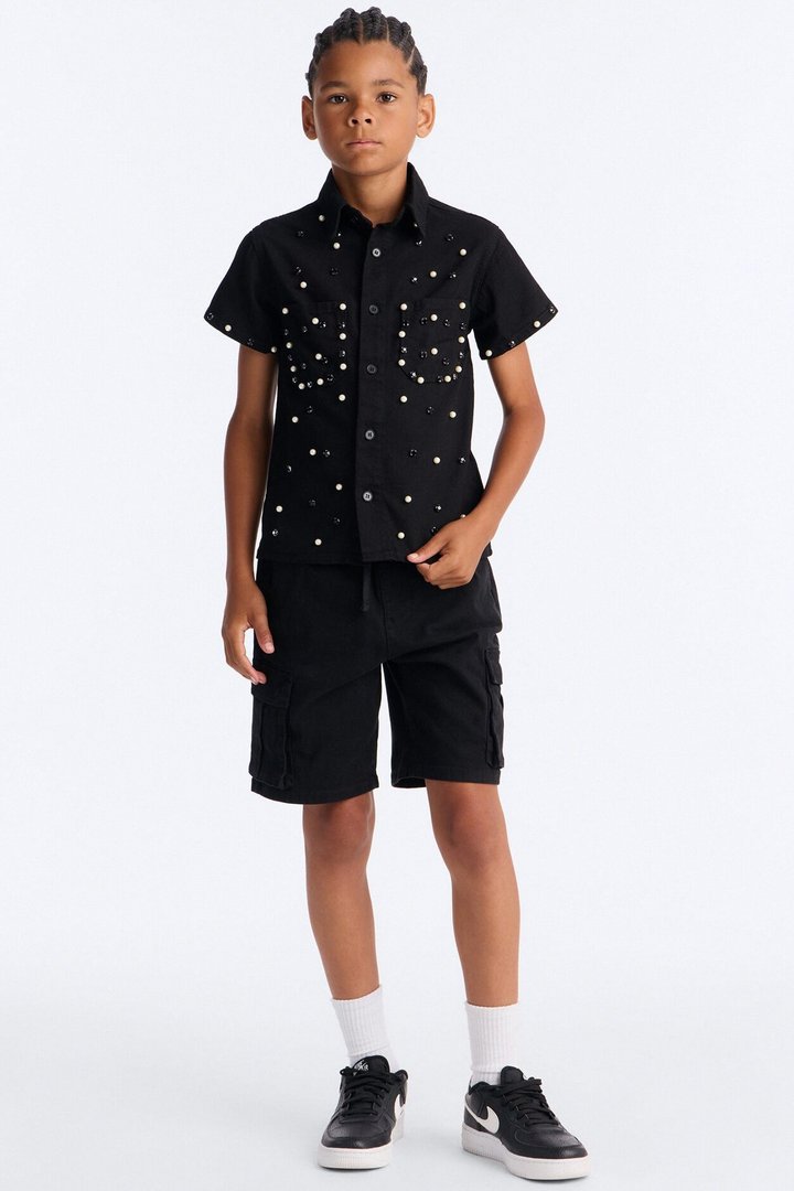 Mini Apex Stud Button Up Shirt - Black