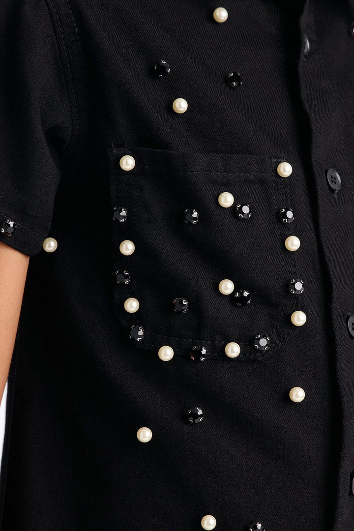 Mini Apex Stud Button Up Shirt - Black