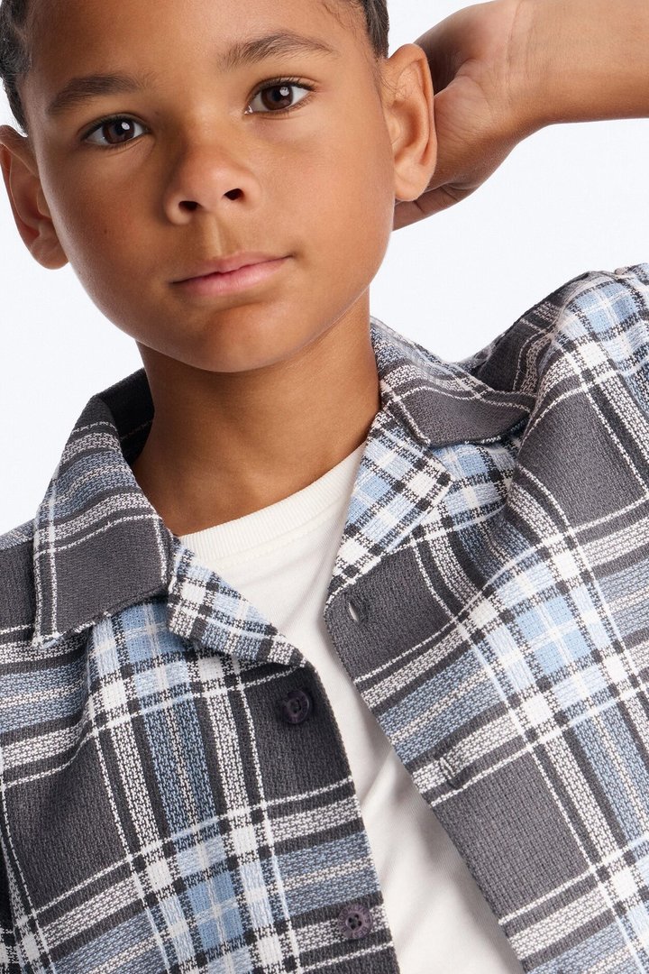 Mini Feeling This Plaid Button Down Shirt - Navy/combo