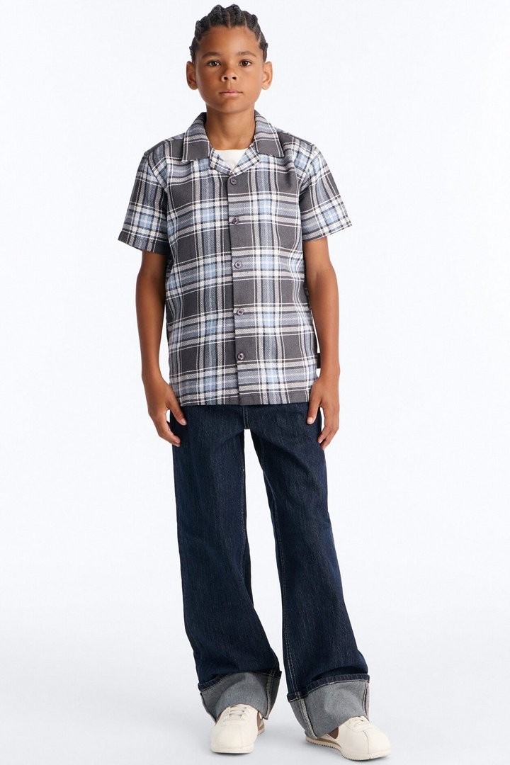 Mini Feeling This Plaid Button Down Shirt - Navy/combo