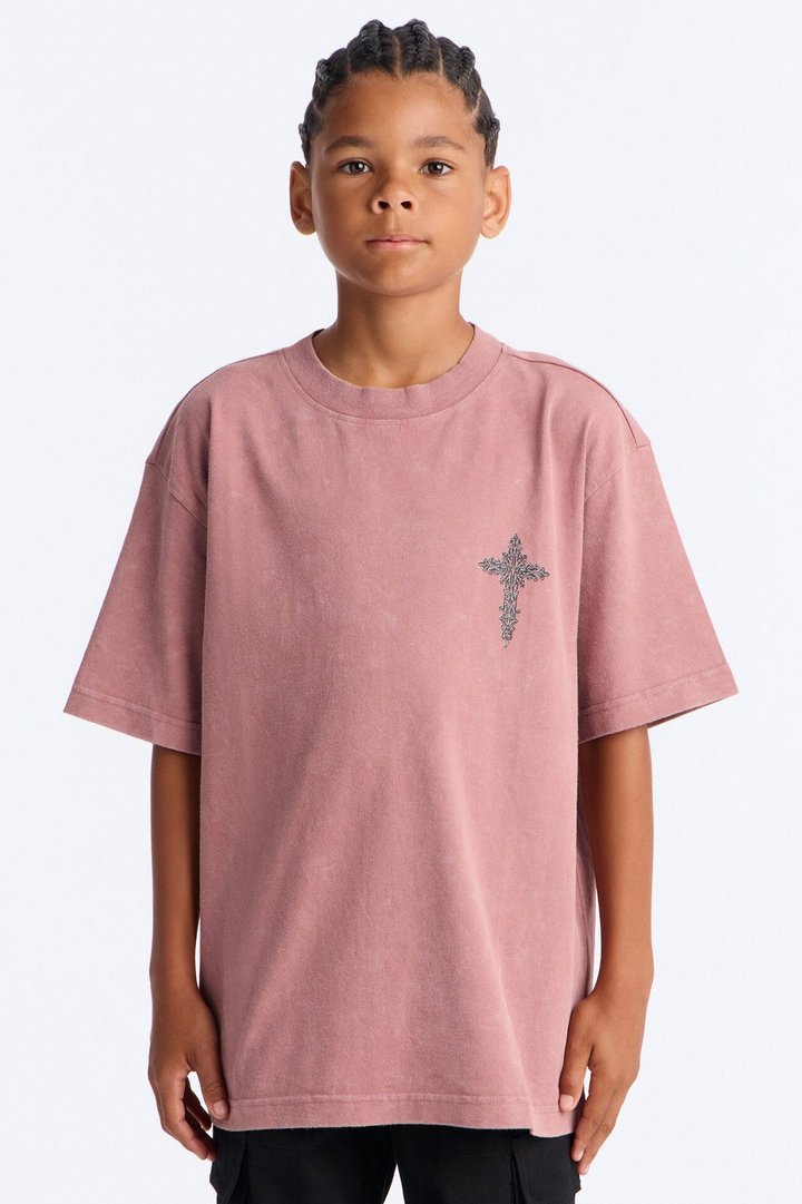 Mini Saint Short Sleeve Front/Back Tee - Burgundy
