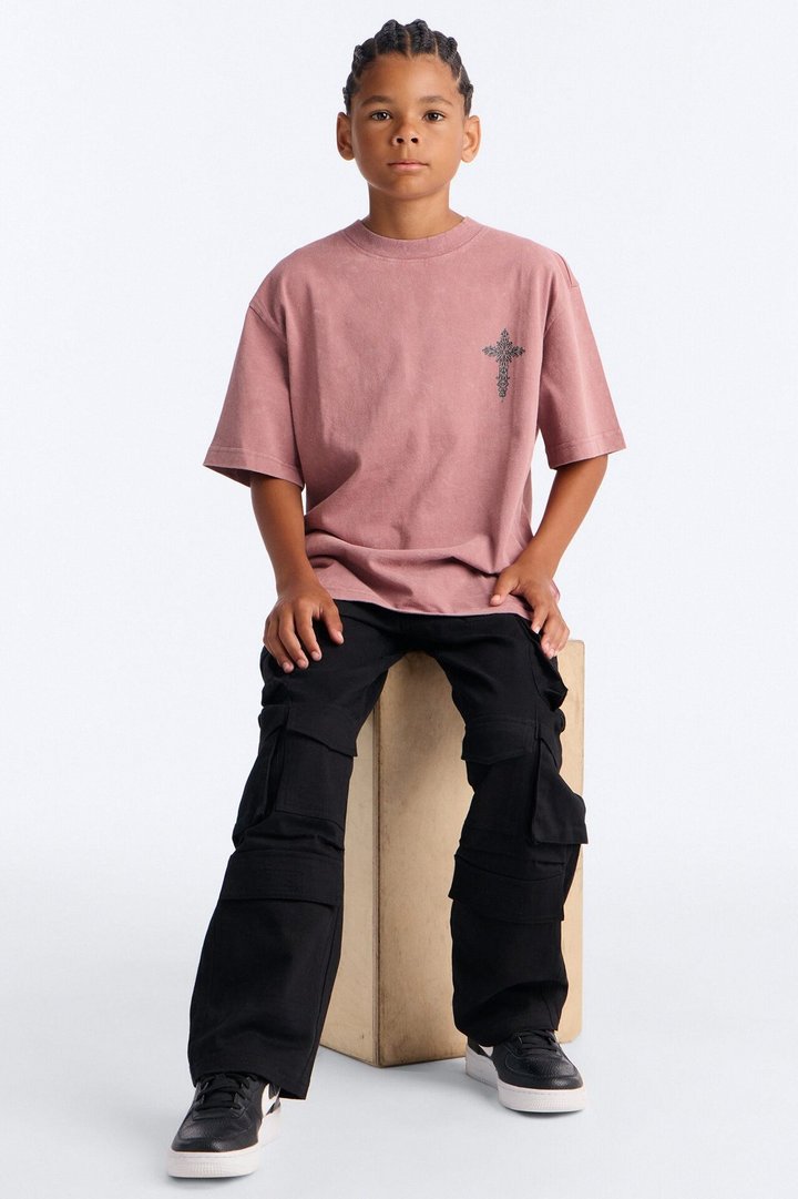 Mini Saint Short Sleeve Front/Back Tee - Burgundy
