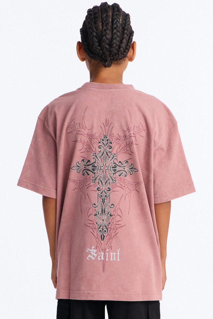 Mini Saint Short Sleeve Front/Back Tee - Burgundy
