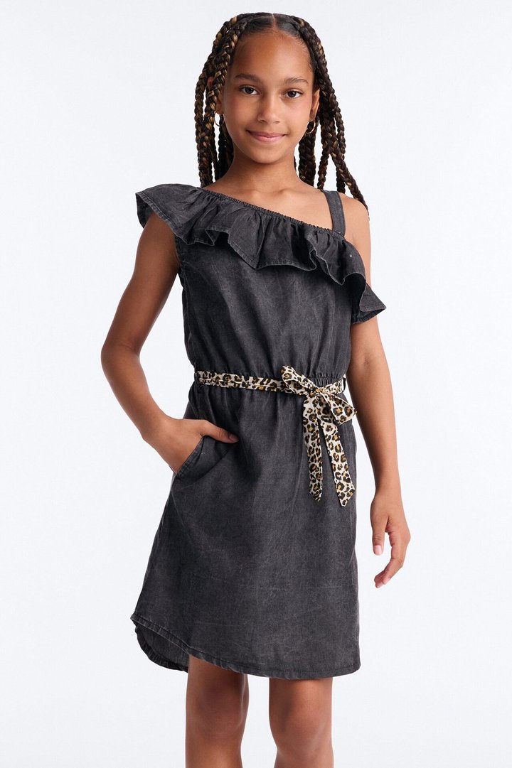 Mini Let's Celebrate One Shoulder Dress - Black Wash