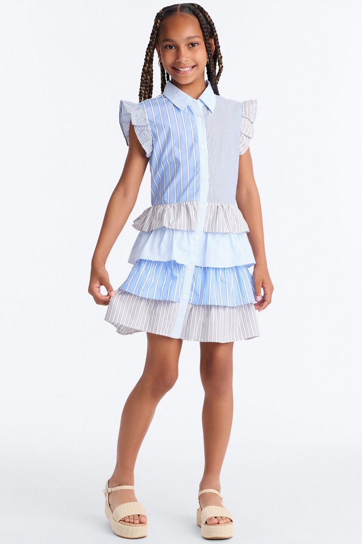 Mini Around The Way Pinstripe Babydoll Mini Dress - Blue