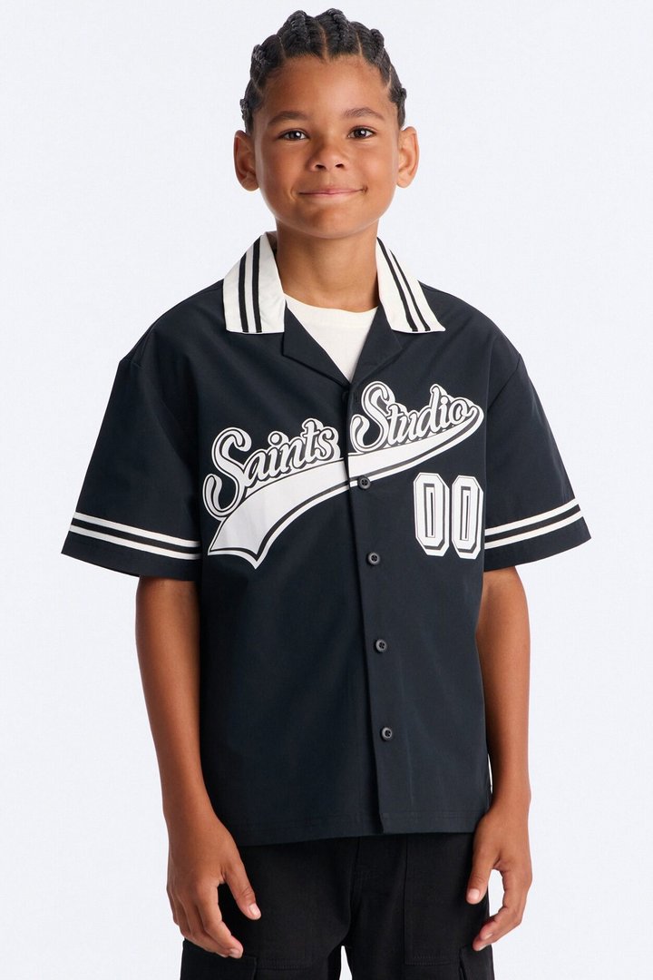 Mini Saints Studio Front/Back Button Down Shirt - Black