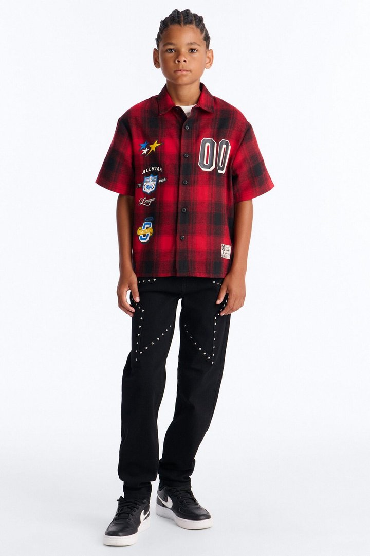 Mini Saints All Star League Front/Back Button Down Shirt - Red/Black
