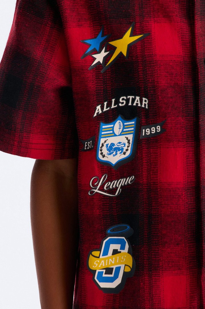 Mini Saints All Star League Front/Back Button Down Shirt - Red/Black