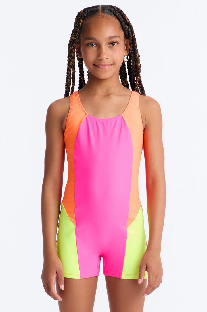 Mini Amy Colorblock Boyshort Romper 1 Piece Swimsuit - Pink/combo