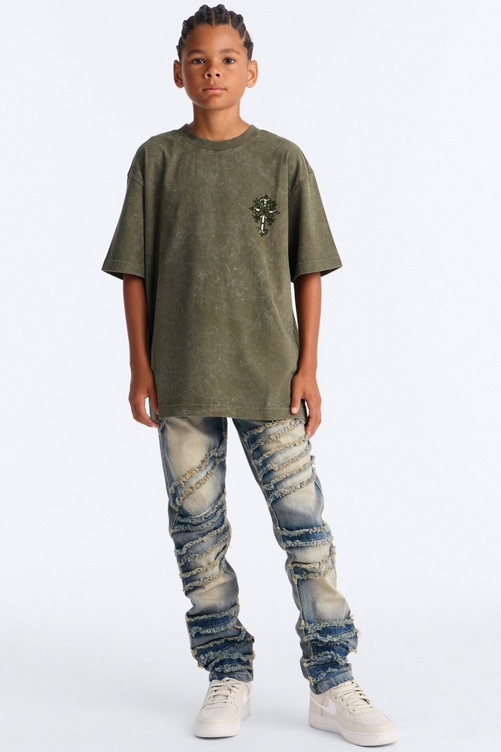 Mini Pure Paradise Short Sleeve Front/Back Tee - Olive