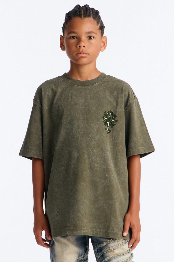 Mini Pure Paradise Short Sleeve Front/Back Tee - Olive
