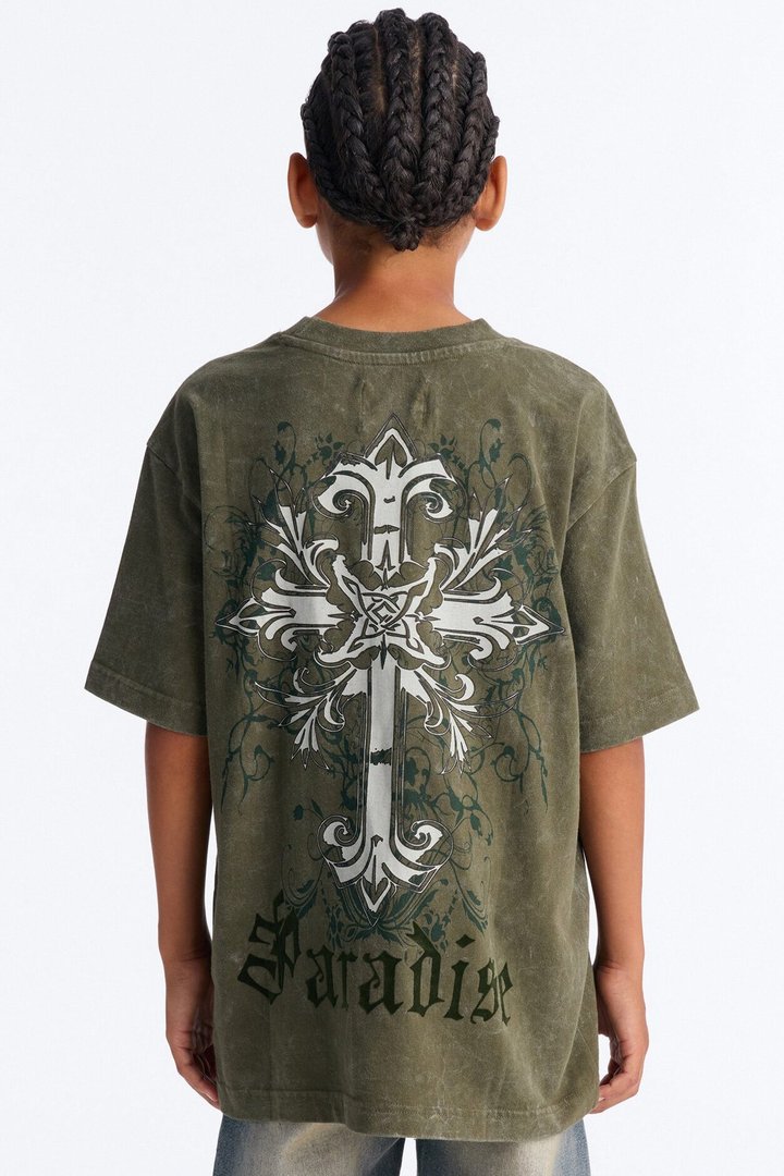 Mini Pure Paradise Short Sleeve Front/Back Tee - Olive