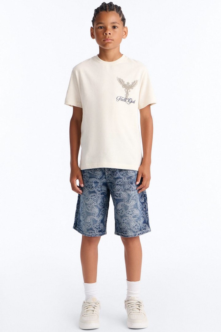 Mini Baggy Paisley Jacquard Denim Short - Dark Wash